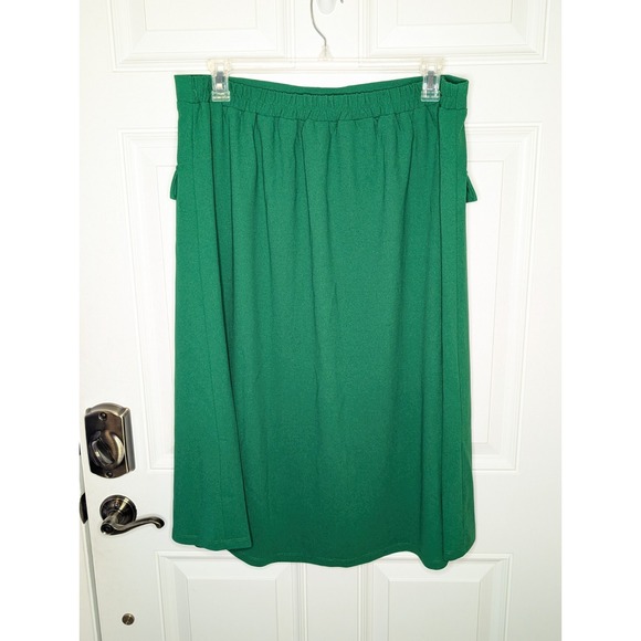 Ashley Stewart Women's Size 18 Gold Button Front A-Line Midi Skirt Green NWT - Picture 3 of 5